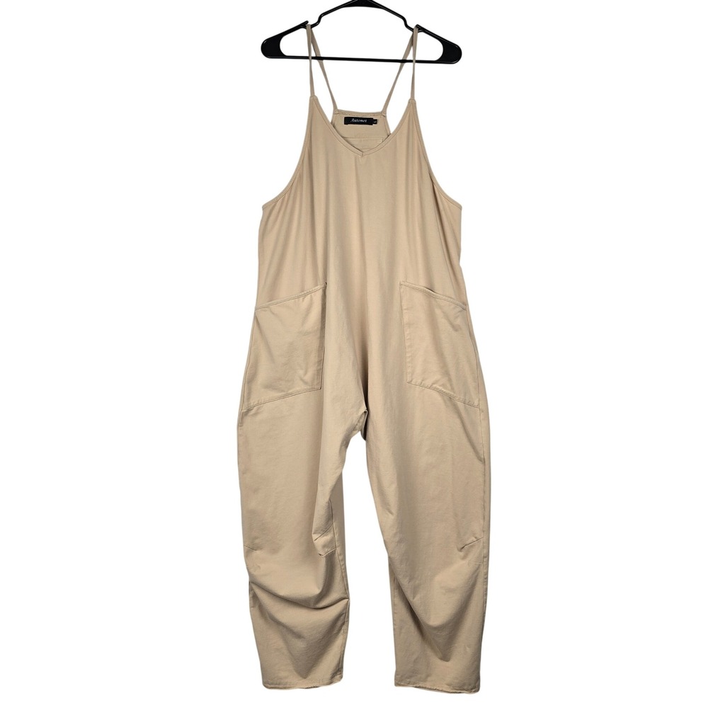 Automet Tan Beige Sleeveless Summer Casual Jumpsuit Romper Pockets Large EZau112